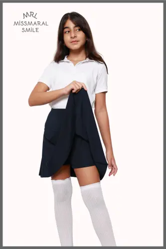 Shortli etek yuqori bel likrali hovuz dengiz sporti va kundalik foydalanish Skirt With Shorts lacivert 4101-LACİVERT - 5