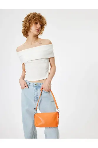 Shoulder Bag Faux Leather Zippered Strapped Geometric-Orange - 1