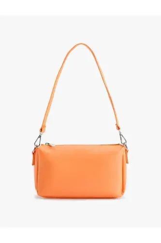 Shoulder Bag Faux Leather Zippered Strapped Geometric-Orange - KOTON (1)