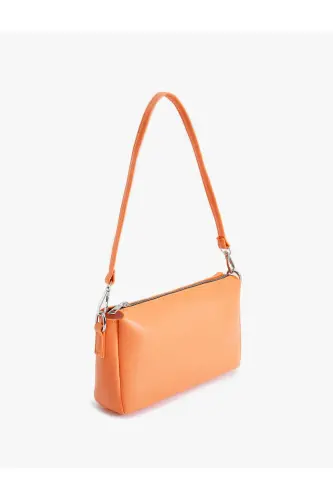 Shoulder Bag Faux Leather Zippered Strapped Geometric-Orange - 3
