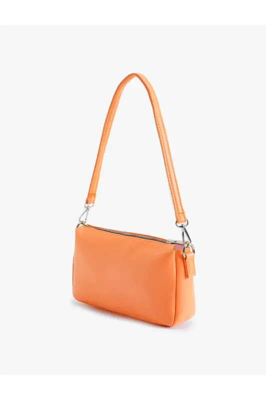 Shoulder Bag Faux Leather Zippered Strapped Geometric-Orange - 4