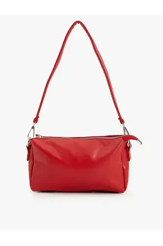 Shoulder Bag Faux Leather Zippered Strapped Geometric-Red - KOTON (1)