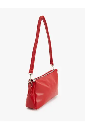 Shoulder Bag Faux Leather Zippered Strapped Geometric-Red - 3