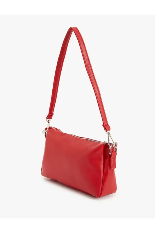 Shoulder Bag Faux Leather Zippered Strapped Geometric-Red - 4