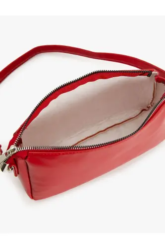 Shoulder Bag Faux Leather Zippered Strapped Geometric-Red - 5
