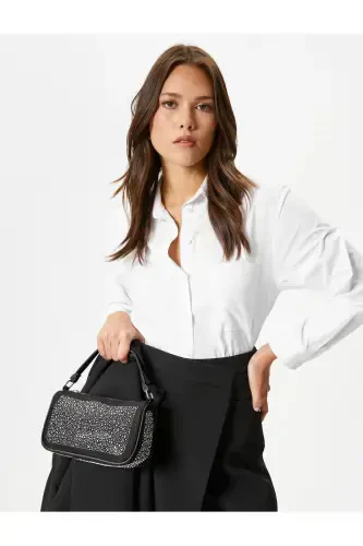 Shoulder Bag Zippered Shiny Stone Embroidered - 1