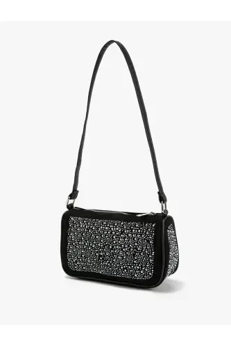 Shoulder Bag Zippered Shiny Stone Embroidered - 4