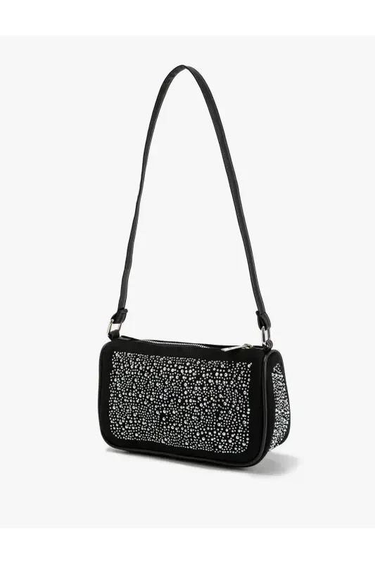 Shoulder Bag Zippered Shiny Stone Embroidered - 4