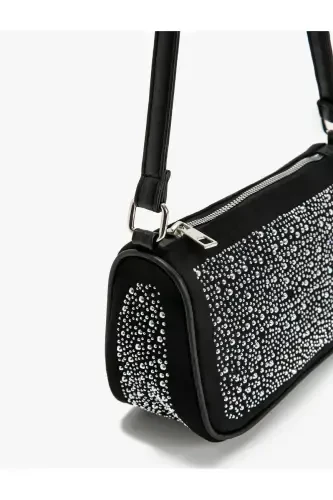 Shoulder Bag Zippered Shiny Stone Embroidered - 5