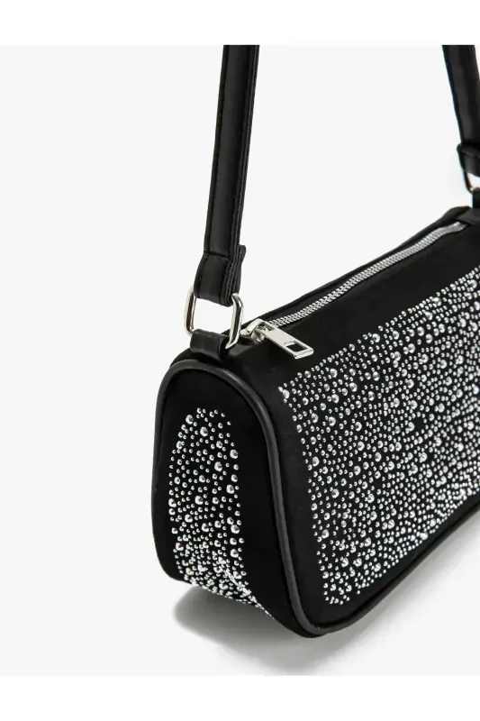 Shoulder Bag Zippered Shiny Stone Embroidered - 5