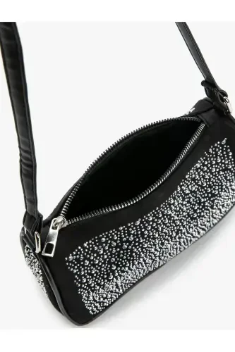 Shoulder Bag Zippered Shiny Stone Embroidered - 6