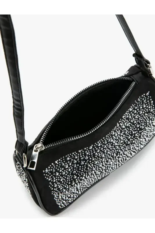 Shoulder Bag Zippered Shiny Stone Embroidered - 6