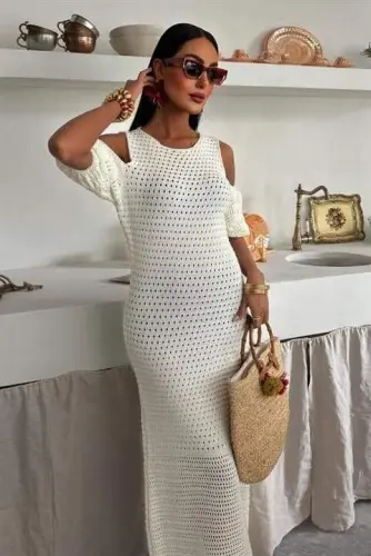 Shoulder Detailed Skirt Hem Tasselled Knitted Dress 2862 - BÜYÜKBEDENIZ (1)