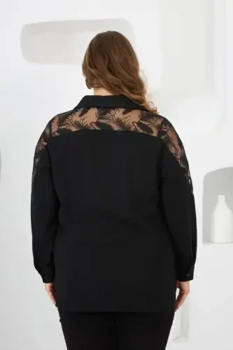 Shoulder Lace Plus Size Shirt Black - 4