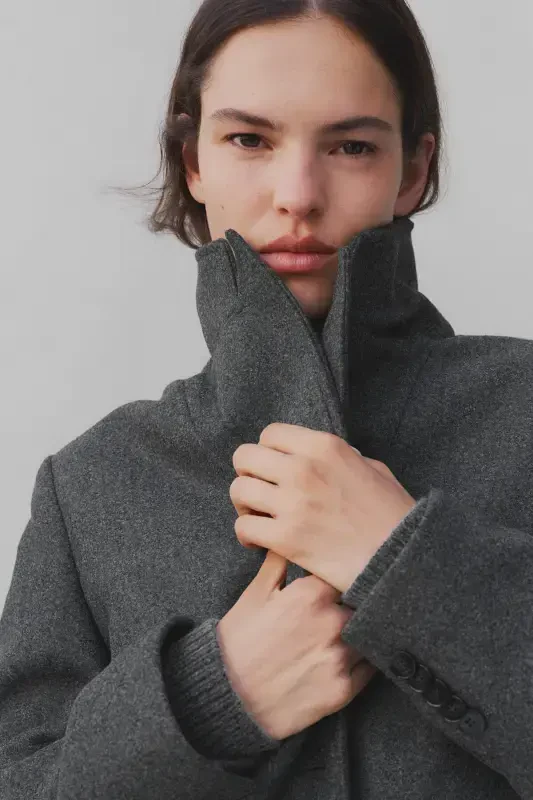 Shoulder Pad Coat-Dark Gray - 2