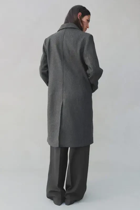 Shoulder Pad Coat-Dark Gray - 4