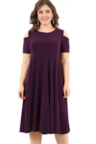 Shoulder Slit Stretchable Plus Size Mini Sandy Dress DD3800 - 1