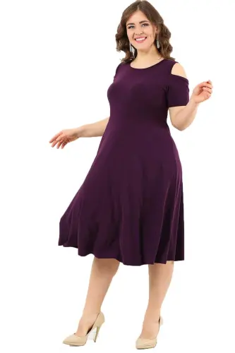 Shoulder Slit Stretchable Plus Size Mini Sandy Dress DD3800 - BÜYÜKBEDENIZ (1)