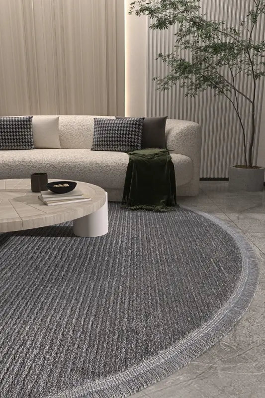 Showcase 3604 Anthracite Soft Carpet Rug Living Room Kitchen Hallway Cut Runner Round Machine Carpet-Anthracite - 1