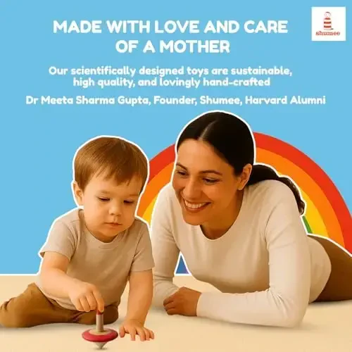 Shumee Spinning Tops for Kids 2 3 4 5+ Year Old| Set of 3 Wooden Montessori Toys| Improves Hand Eye Coordination| Great for Sensory Play| Eco-Friendly 100% Child Safe (Red/Blue/Yellow) Thanks Giving - 5