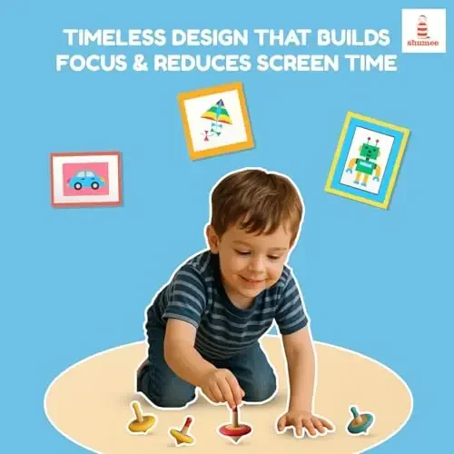 Shumee Spinning Tops for Kids 2 3 4 5+ Year Old| Set of 3 Wooden Montessori Toys| Improves Hand Eye Coordination| Great for Sensory Play| Eco-Friendly 100% Child Safe (Red/Blue/Yellow) Thanks Giving - MODAZONE