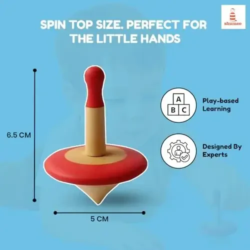 Shumee Handmade Wooden Set of 3 Spin Tops(Red, Blue, Yellow)| Colorful| 100% Child Safe| Gyroscope Fidget Spinner |Novelty Spinning Tops | Sensory Toys |Birthday Party Favors|Classic Wooden Trompos - 4