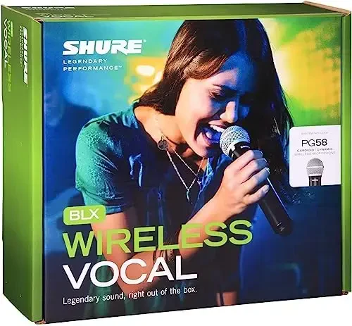 Shure BLX24/PG58 Wireless Microphone System - 14-Hour Battery Life, 300 ft Range, UHF | Includes PG58 Handheld Vocal Mic, Single Channel Receiver | H10 Band (BLX24/PG58-H10) - 2