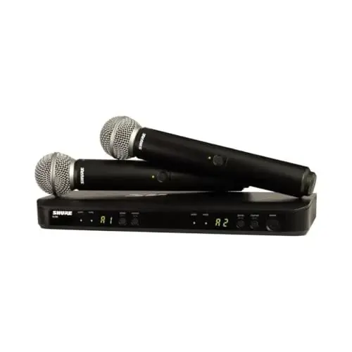 Shure BLX288/SM58 simsiz mikrofon tizimi - 14 soatlik batareya quvvati, 300 fut masofa, UHF | (2) SM58 qo'lda vokal mikrofonlari, ikkita kanalli qabul qilgich | H11 diapazoni (BLX288/SM58-H11) - 1