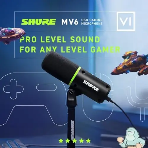 Shure MV6 Gaming Microphone, Dynamic USB PC Mic for Video Games & Streaming - Desktop Stand, Background Noise Cancellation, Tap-to-Mute & 3.5mm Output for Real-Time Headphone Monitoring - 4
