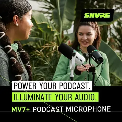 Shure MV7+ Подкаст Динамический Микрофон – Сертифицирован OBS, Улучшенный звук, LED-панель, Выходы USB-C и XLR, Режим автоматического уровня, Цифровой поп-фильтр, Эффекты реверберации – Для подкастинга, потоковой передачи, записи, белый - 5