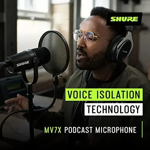Shure MV7X Mikrofoni - Faqat XLR Professional darajadagi Dinamik Mikrofon podkasting va vokal yozish uchun, Ovoz ajratuvchi texnologiya, To'liq metal konstruktsiya, Mikrofon stendi bilan mos, Optimallashtirilgan chastota - Qora - 6