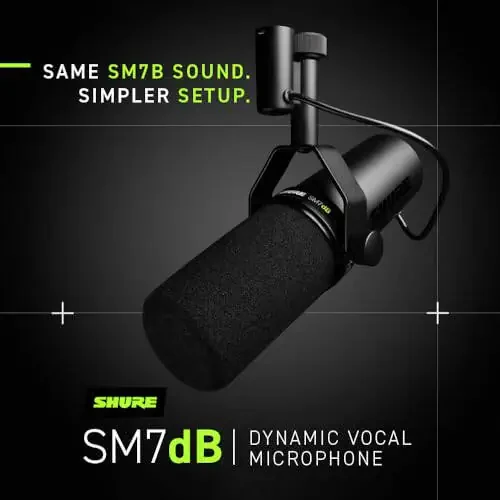 Shure SM7dB Dynamic Vocal Microphone w/Built-in Preamp for Streaming, Podcast, & Recording, Wide-Range Frequency, Warm & Smooth Sound, Rugged Construction, Detachable Windscreen - Black - 3