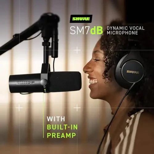Shure SM7dB Dynamic Vocal Microphone w/Built-in Preamp for Streaming, Podcast, & Recording, Wide-Range Frequency, Warm & Smooth Sound, Rugged Construction, Detachable Windscreen - Black - 6