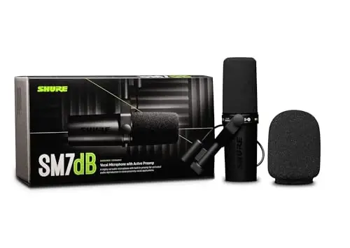 Shure SM7dB Dynamic Vocal Microphone w/Built-in Preamp for Streaming, Podcast, & Recording, Wide-Range Frequency, Warm & Smooth Sound, Rugged Construction, Detachable Windscreen - Black - 2