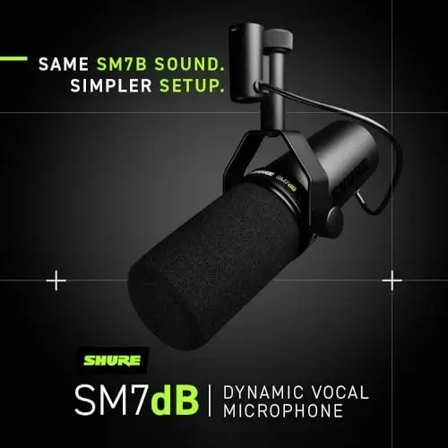 Shure SM7dB Dynamic Vocal Microphone w/Built-in Preamp for Streaming, Podcast, & Recording, Wide-Range Frequency, Warm & Smooth Sound, Rugged Construction, Detachable Windscreen - Black - 3
