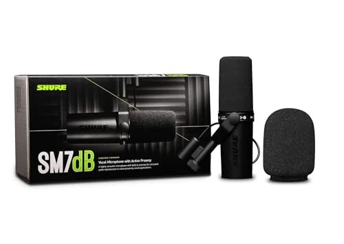Shure SM7dB Ovoz Dinamik Mikrofoni, Podkast va Yozuvlar uchun Qurilgan Preamp, Keng Diapazonli Chastotali, Issiq va Silliq Ovoz, Mustahkam Konstruksiya, Olib Tashlanuvchi Shamol himoyasi - Qora - Shure (1)