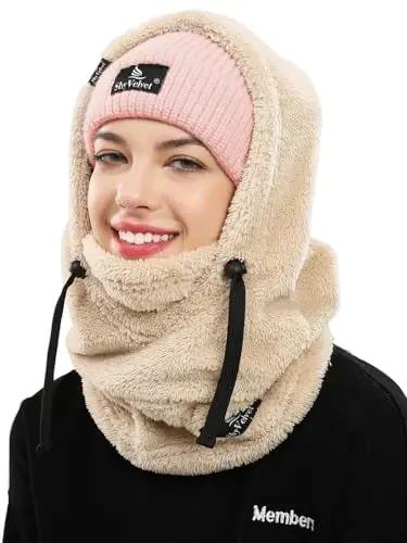 Shy Velvet Balaclava Shamolga chidamli qishki yuz niqobi, erkaklar va ayollar uchun flyusli chang'i niqobi, issiq yuzni yopuvchi shlyapa sharfi - 1