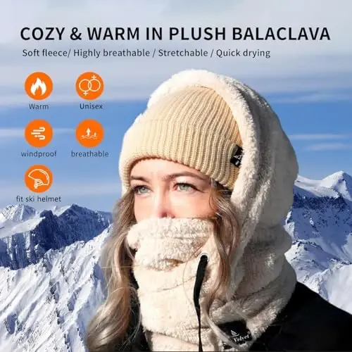 Shy Velvet Balaclava Shamolga chidamli qishki yuz niqobi, erkaklar va ayollar uchun flyusli chang'i niqobi, issiq yuzni yopuvchi shlyapa sharfi - 3