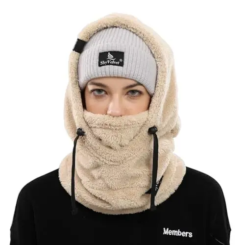 Shy Velvet Balaclava Wind-Resistant Winter Face Mask, Fleece Ski Mask for Men and Women, Warm Face Cover Hat Cap Scarf - 2