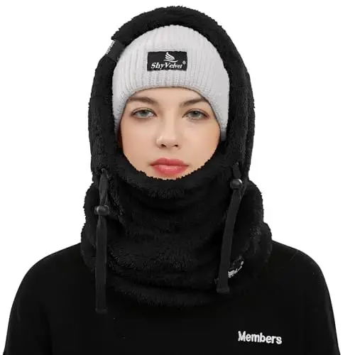 Shy Velvet Balaclava Wind-Resistant Winter Face Mask,Fleece Ski Mask for Men and Women,Warm Face Cover Hat Cap Scarf - 2