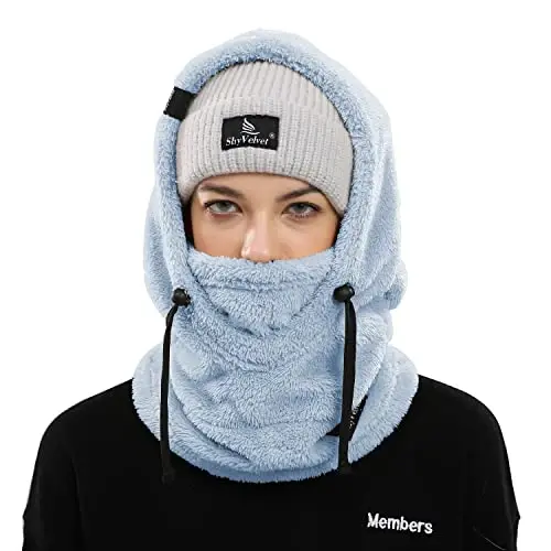 Shy Velvet Wind-Resistant Sherpa Hood Fleece Balaclava Winter Ski Mask | Sherpa Hood Balaclava, Wind Resistant Winter Fleece Ski Mask for Men and Women, Fit for Helmets,Comfy and Breathable - SHY (1)