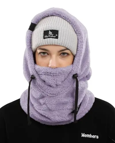 Shy Velvet Wind-Resistant Sherpa Hood Fleece Balaclava Winter Ski Mask | Sherpa Hood Balaclava, Wind Resistant Winter Fleece Ski Mask for Men and Women, Fit for Helmets,Comfy and Breathable | Sherpa Hood Balaclava, Wind Resistant Winter Fleece Ski Ma - Shy (1)