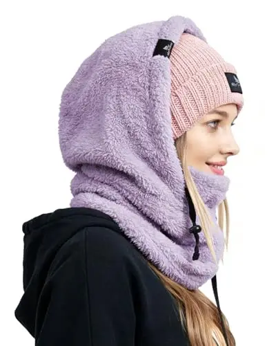 Shy Velvet Wind-Resistant Sherpa Hood Fleece Balaclava Winter Ski Mask | Sherpa Hood Balaclava, Wind Resistant Winter Fleece Ski Mask for Men and Women, Fit for Helmets,Comfy and Breathable | Sherpa Hood Balaclava, Wind Resistant Winter Fleece Ski Ma - 3