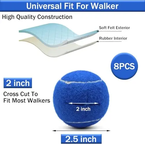 SHYUJAJIE 4 PCS Precut Walker Tennis Balls for Furniture Legs and Floor Protection, Heavy Duty Long Lasting Felt Pad Glide Coverings for Chair - 2