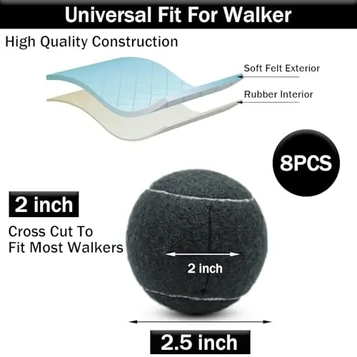 SHYUJAJIE 4 PCS Precut Walker Tennis Balls for Furniture Legs and Floor Protection, Heavy Duty Long Lasting Felt Pad Glide Coverings for Chair - 3