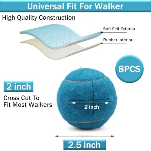 SHYUJAJIE 8 PCS Precut Walker Tennis Balls for Furniture Legs and Floor Protection, Heavy Duty Long Lasting Felt Pad Glide Coverings for Chair (Light Blue) - 2