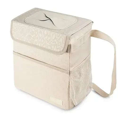 SIBOFUEGO Car Trash Can - Cute Multifunctional Interior Car Accessory for Women, Organizer and Storage with Adjustable Straps, 2 Gallons (Leopard Print Beige) - 1