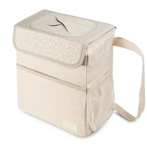 SIBOFUEGO Car Trash Can - Cute Multifunctional Interior Car Accessory for Women, Organizer and Storage with Adjustable Straps, 2 Gallons (Leopard Print Beige) - 1