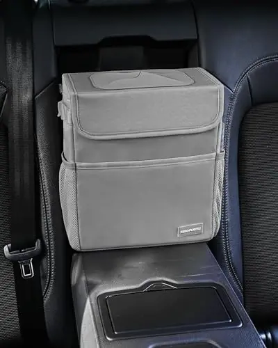 SIBOFUEGO Avtomobil axlat qutisi Chiroyli - Axlat va saqlash uchun avtomobil aksessuari, sozlanishi va yig'iladigan avtomobil axlat qutisi, suv o'tkazmaydigan va 100% sizib chiqmaydigan avtomobil axlat qutisi, qopqoqli 2 gallon (Leopard-Print kulrang) - 5