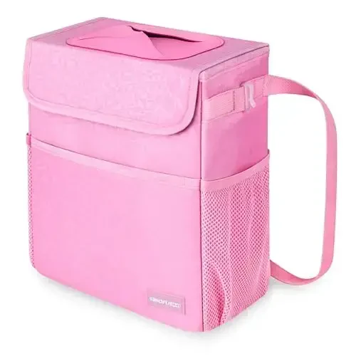 SIBOFUEGO Car Trash Can Cute - Ayollar uchun multifunksional avtomobil ichki aksessuari, sozlanishi kayışlı avtomobil tashkilotchisi va saqlash, avtomobil buyumlari 2 gallon (Leopard-Print Pink) 